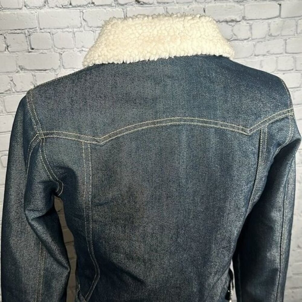 Old Navy Sherpa Lined Jean Denim Trucker Jacket Y2K Vintage Warm Women Sz M NWOT - Picture 6 of 16